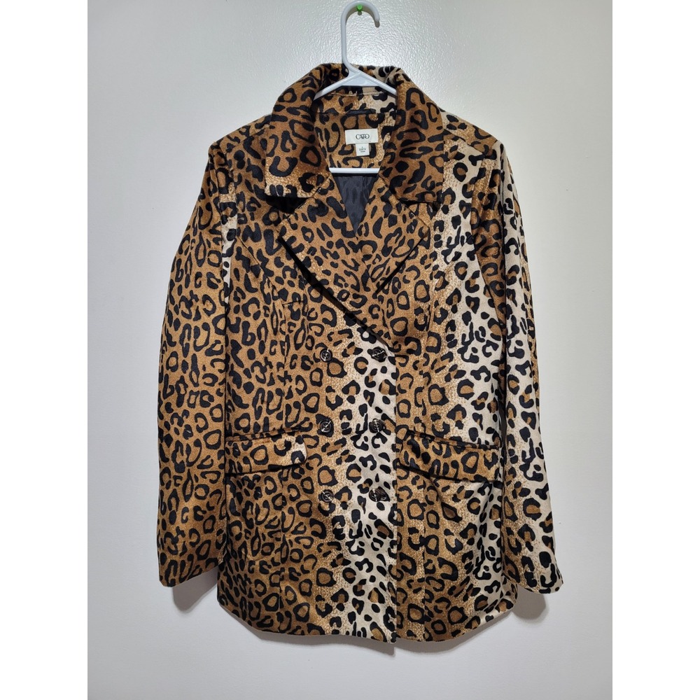 Cato Leopard Print Coat Women Large‎ Brown Tan Double Breasted Blazer